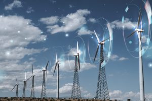 Wind energy with wind turbines background